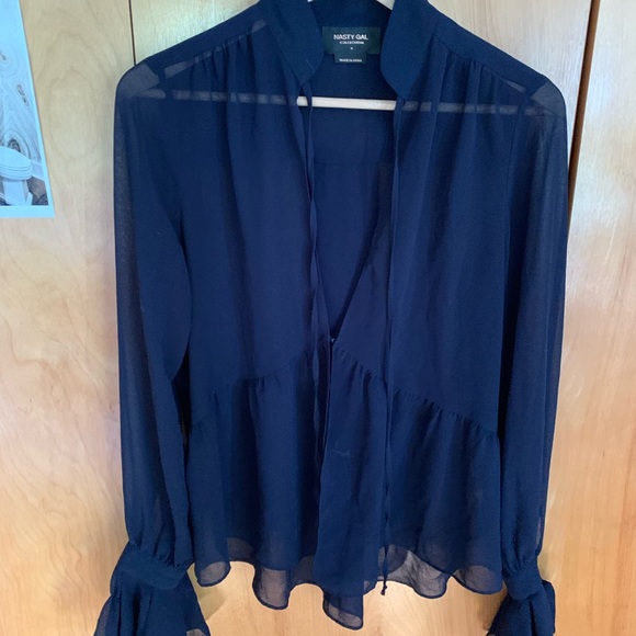 Nasty Gal Tops - Sheer navy Nastygal blouse